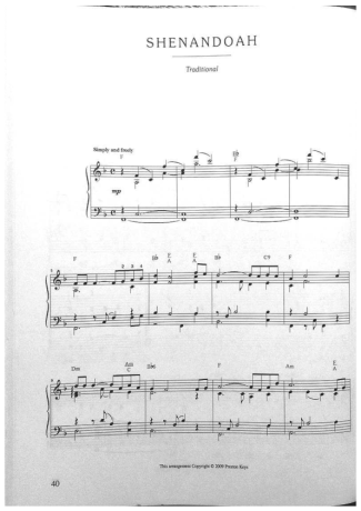 Jazz Standard Shenandoah score for Piano