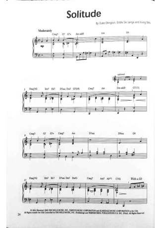 Jazz Standard Solitude score for Piano