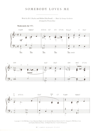 Jazz Standard Somebody Loves Me score for Piano