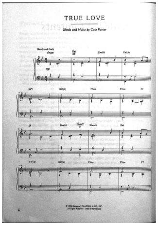 Jazz Standard True Love score for Piano