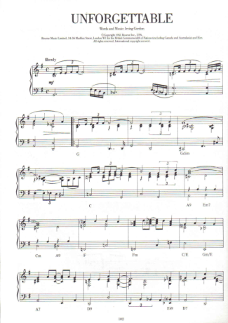 Jazz Standard Unforgettable score for Piano