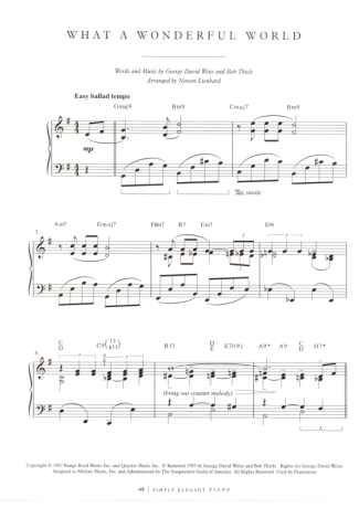 Jazz Standard What A Wonderful World score for Piano