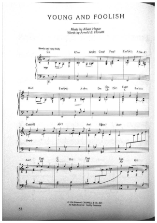 Jazz Standard Young And Foolish score for Piano