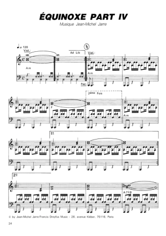 Jean Michel Jarre Équinoxe Part IV score for Piano