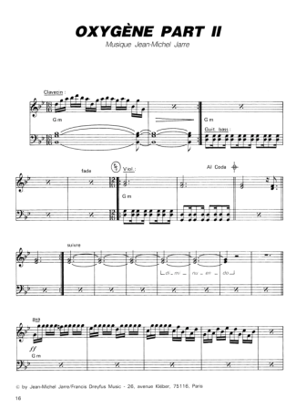 Jean Michel Jarre Oxygène Part II score for Piano