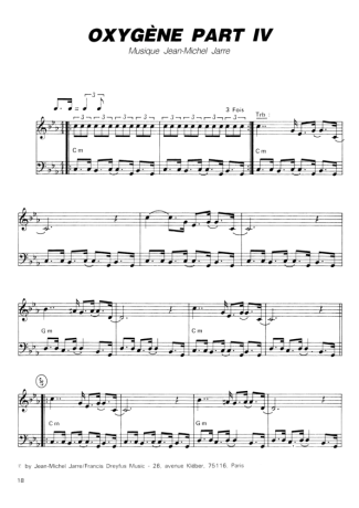 Jean Michel Jarre Oxygène Part IV score for Piano