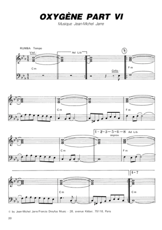 Jean Michel Jarre Oxygène Part VI score for Piano