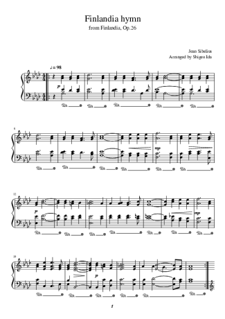 Jean Sibelius Finlandia Hymn score for Piano
