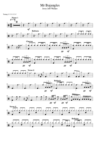 Jerry Jeff Walker Mr Bojangles score for Drums