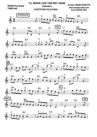 Jesuton I´ll Never Love This Way Again (facilitada) score for Keyboard