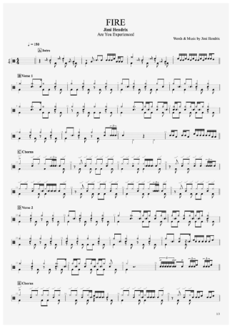 Jimi Hendrix Fire score for Drums