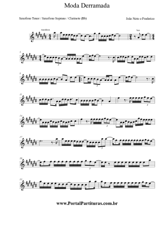 João Neto e Frederico Moda Derramada score for Tenor Saxophone Soprano (Bb)