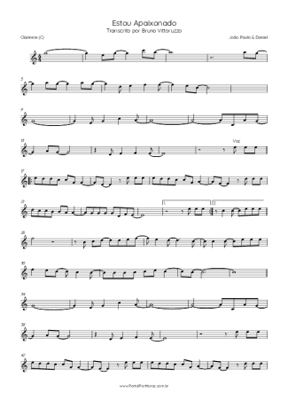 João Paulo & Daniel Estou Apaixonado score for Clarinet (C)