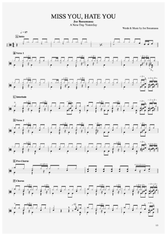 Joe Bonamassa Miss You, Hate You score for Drums