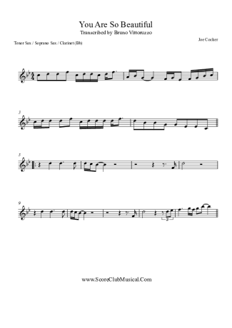 Joe Cocker You Are So Beautiful score for Clarinet (Bb)