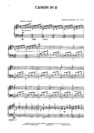 Johann Pachelbel Cannon (D) score for Piano