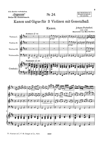 Johann Pachelbel Canon and Gigue in D Major score for Violin