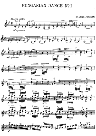 Johannes Brahms Hungarian Dance 1 score for Violin