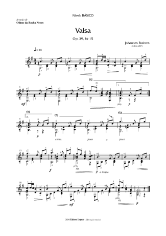 Johannes Brahms Valsa Op. 39 Nr 15 score for Acoustic Guitar