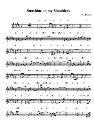 John Denver Sunshine On My Shoulders score for Clarinet (Bb)