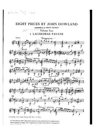 John Dowland Lachrimae Pavane score for Acoustic Guitar