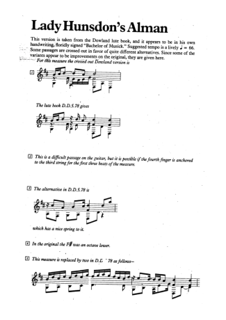 John Dowland Lady Hunsdons Alman score for Acoustic Guitar