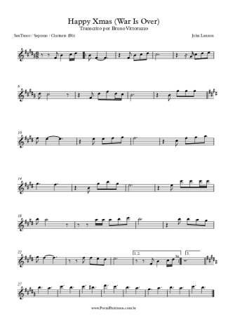 John Lennon Happy Xmas (War Is Over) score for Tenor Saxophone Soprano (Bb)