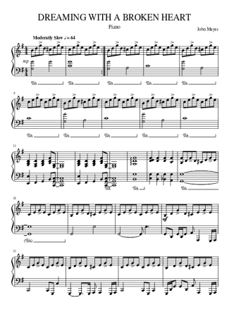 John Mayer Dreaming With a Broken Heart score for Piano