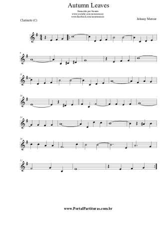 Johnny Mercer Autumn Leaves  score for Clarinet (C)