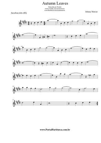 Johnny Mercer Autumn Leaves score for Alto Saxophone