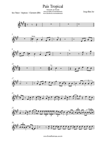 Jorge Ben Jor País Tropical score for Tenor Saxophone Soprano (Bb)