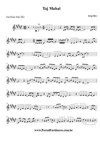 Jorge Ben Jor Taj Mahal score for Alto Saxophone