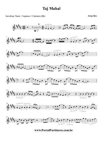 Jorge Ben Jor Taj Mahal score for Clarinet (Bb)