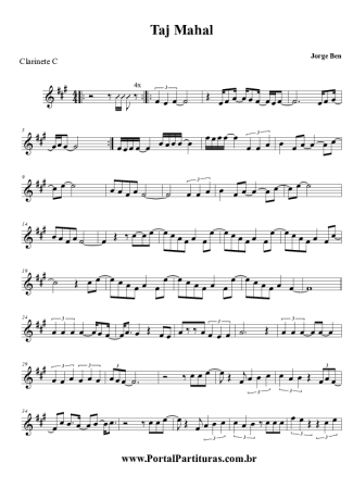 Jorge Ben Jor Taj Mahal score for Clarinet (C)