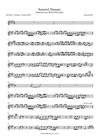 Jorge Vercillo Sensível Demais score for Tenor Saxophone Soprano (Bb)