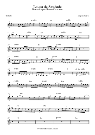 Jorge e Mateus Louca De Saudade score for Keyboard