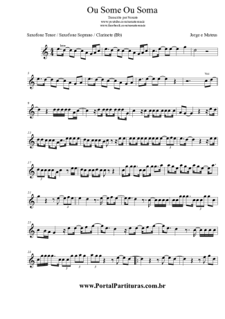 Jorge e Mateus Ou Some Ou Soma score for Tenor Saxophone Soprano (Bb)