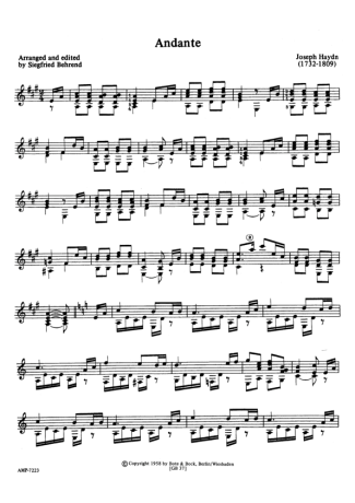 Joseph Haydn Andante (A Major) score for Acoustic Guitar