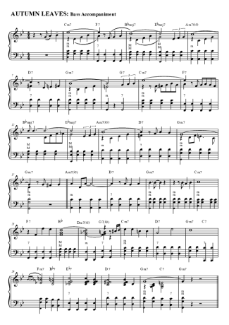 Joseph Kosma Autumn Leaves score for Accordion