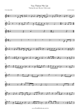 Josh Groban You Raise Me Up score for Clarinet (Bb)