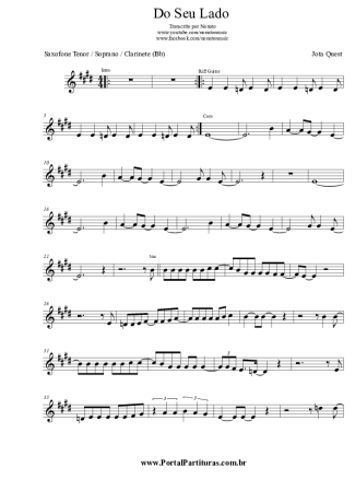 Jota Quest Do Seu Lado score for Tenor Saxophone Soprano Clarinet (Bb)