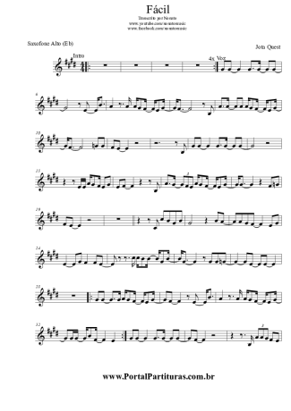 Jota Quest Fácil score for Alto Saxophone