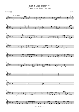 Journey Don´t Stop Believin´ score for Clarinet (C)