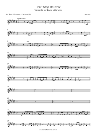 Journey Don´t Stop Believin´ score for Tenor Saxophone Soprano (Bb)