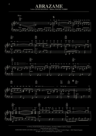 Julio Iglesias Abrazame score for Piano