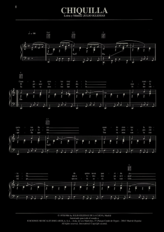 Julio Iglesias Chiquilla score for Piano