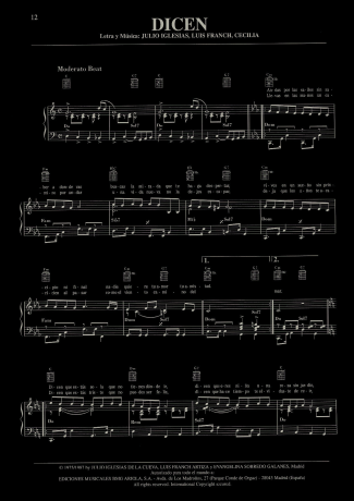 Julio Iglesias Dicen score for Piano