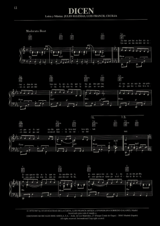 Julio Iglesias Dicen score for Piano