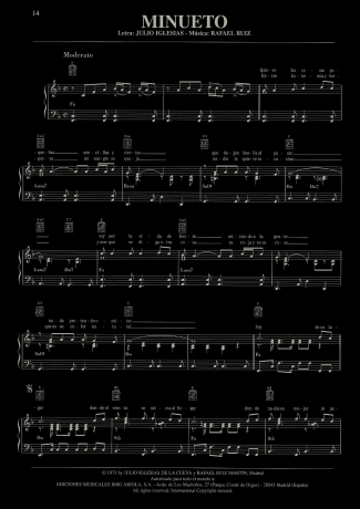 Julio Iglesias Minueto score for Piano