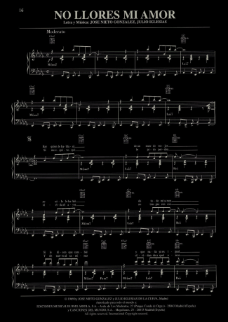 Julio Iglesias No Llores Mi Amor score for Piano